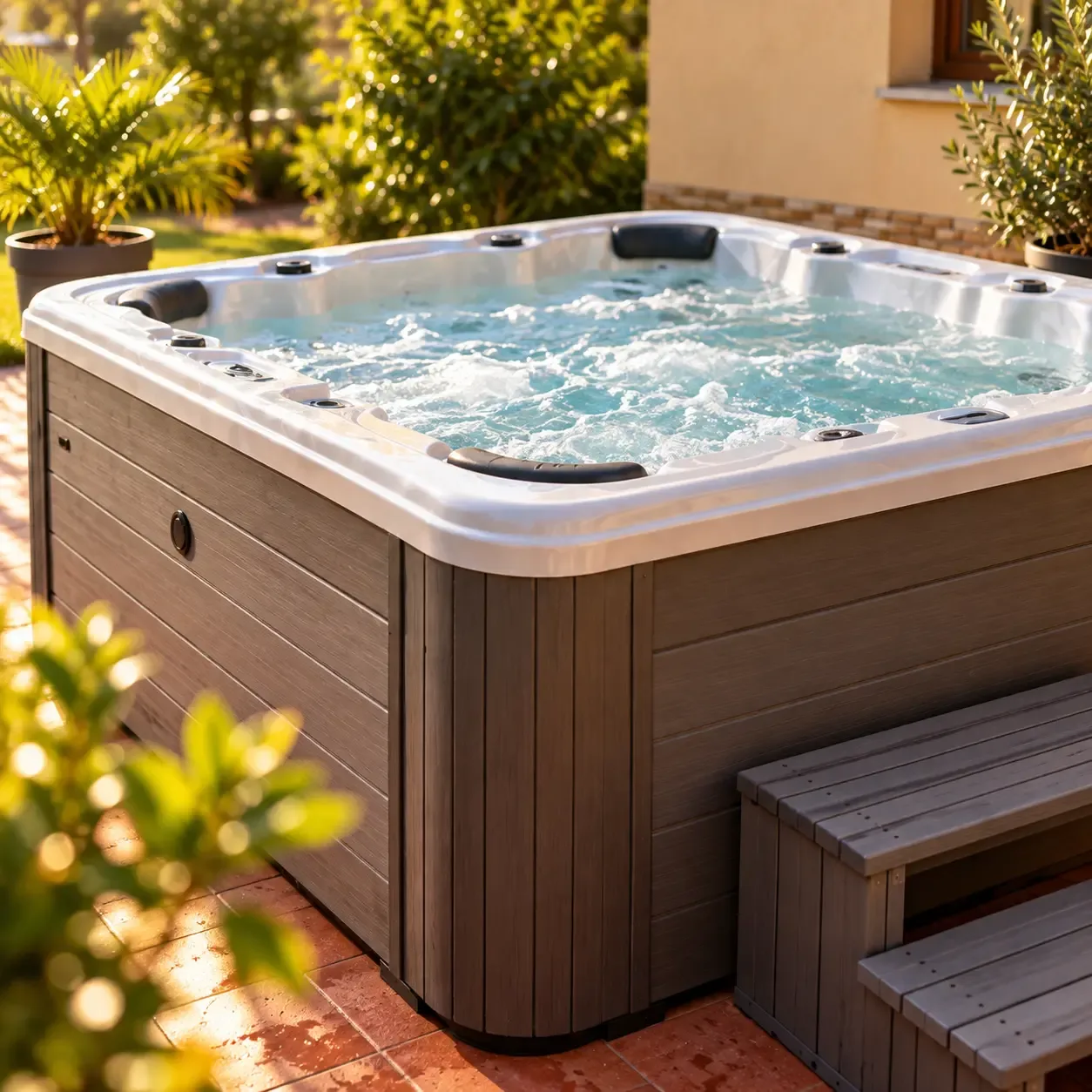 Outdoor jacuzzi in the guest house yard