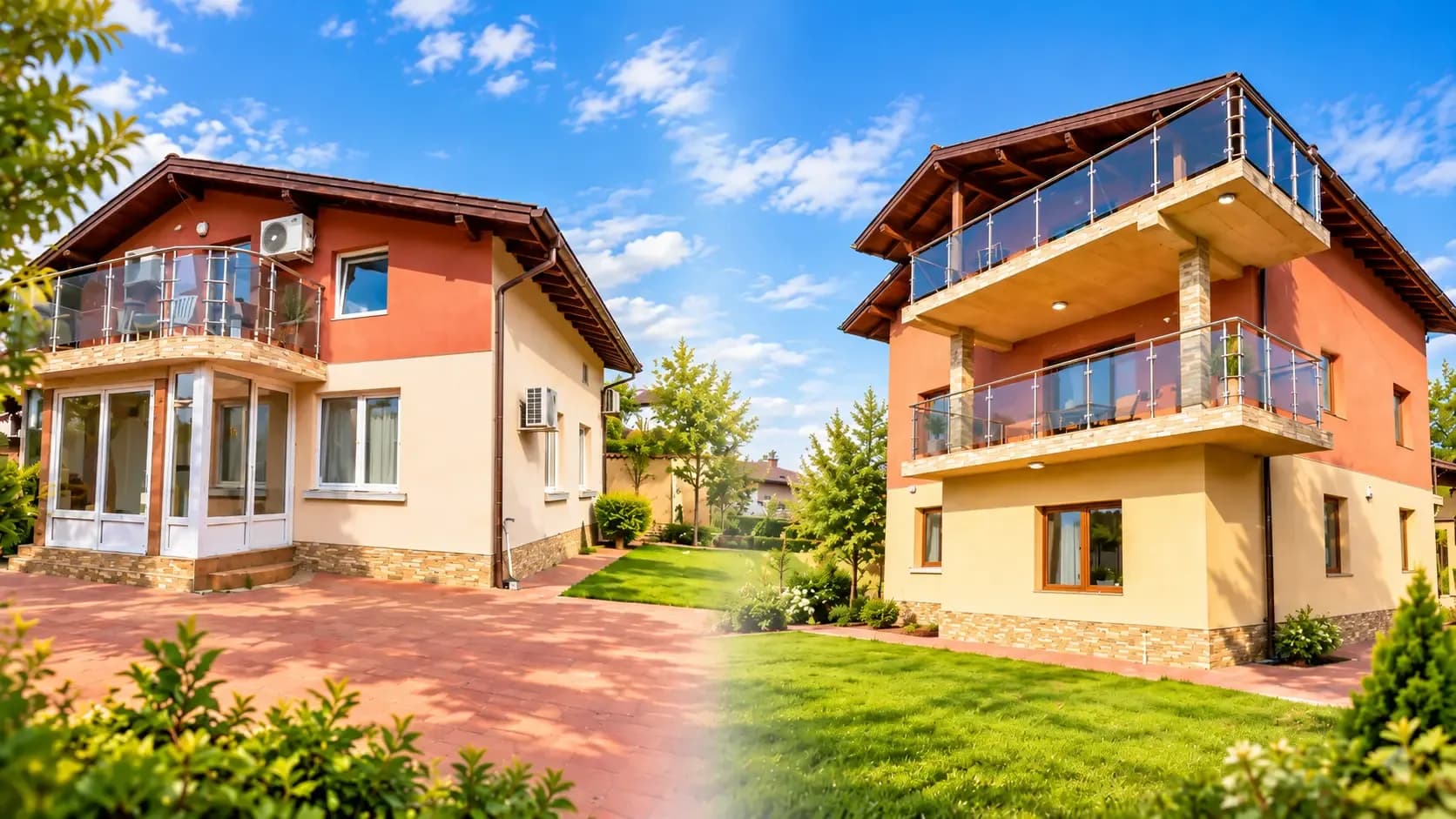 Yard with lawn and both guest houses in Elin Pelin